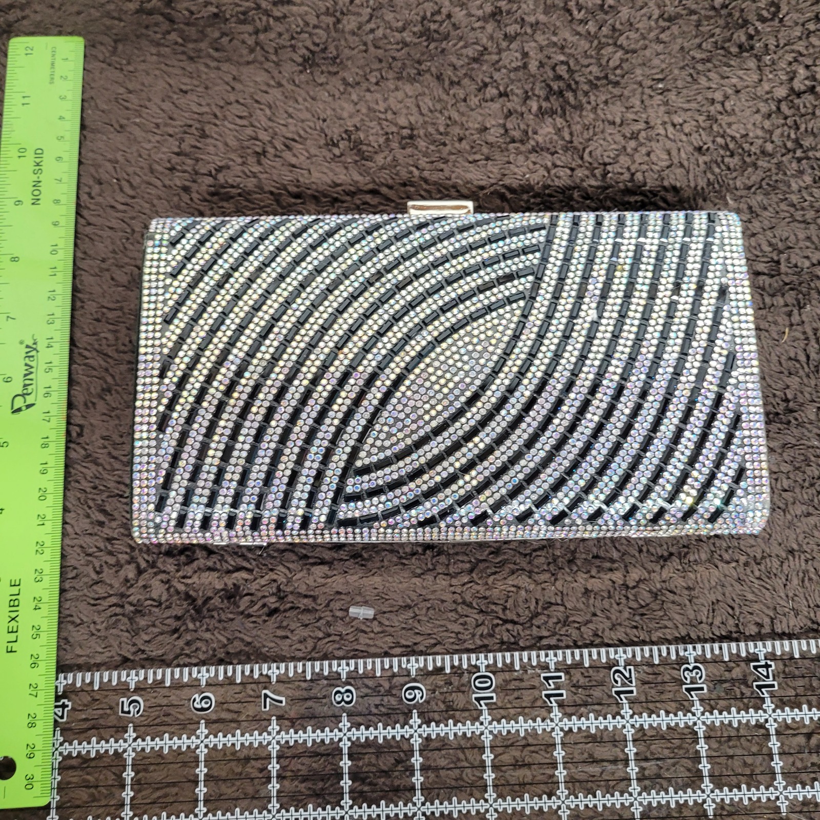 Lauren Lorraine Rhinestone Swirl Evening Box Clutch Black Silver Formal
